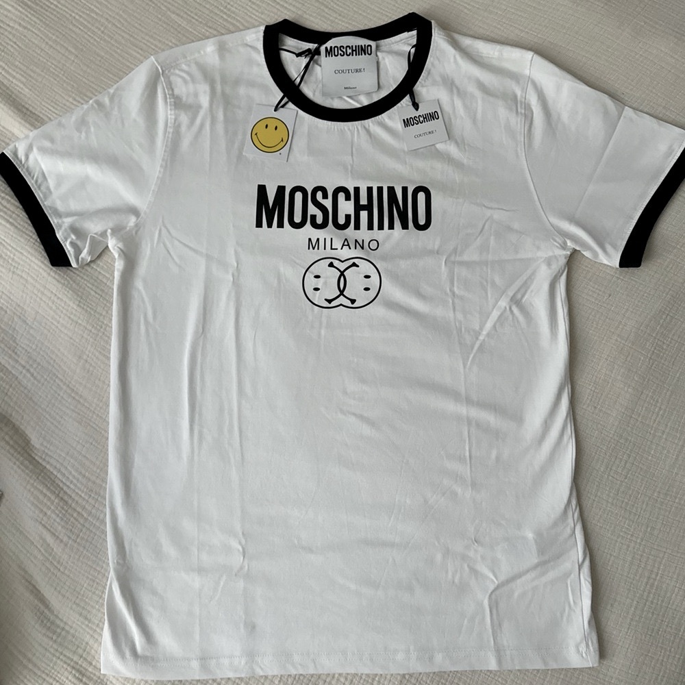 NEW Moschino Double Smiley Originals Tee White